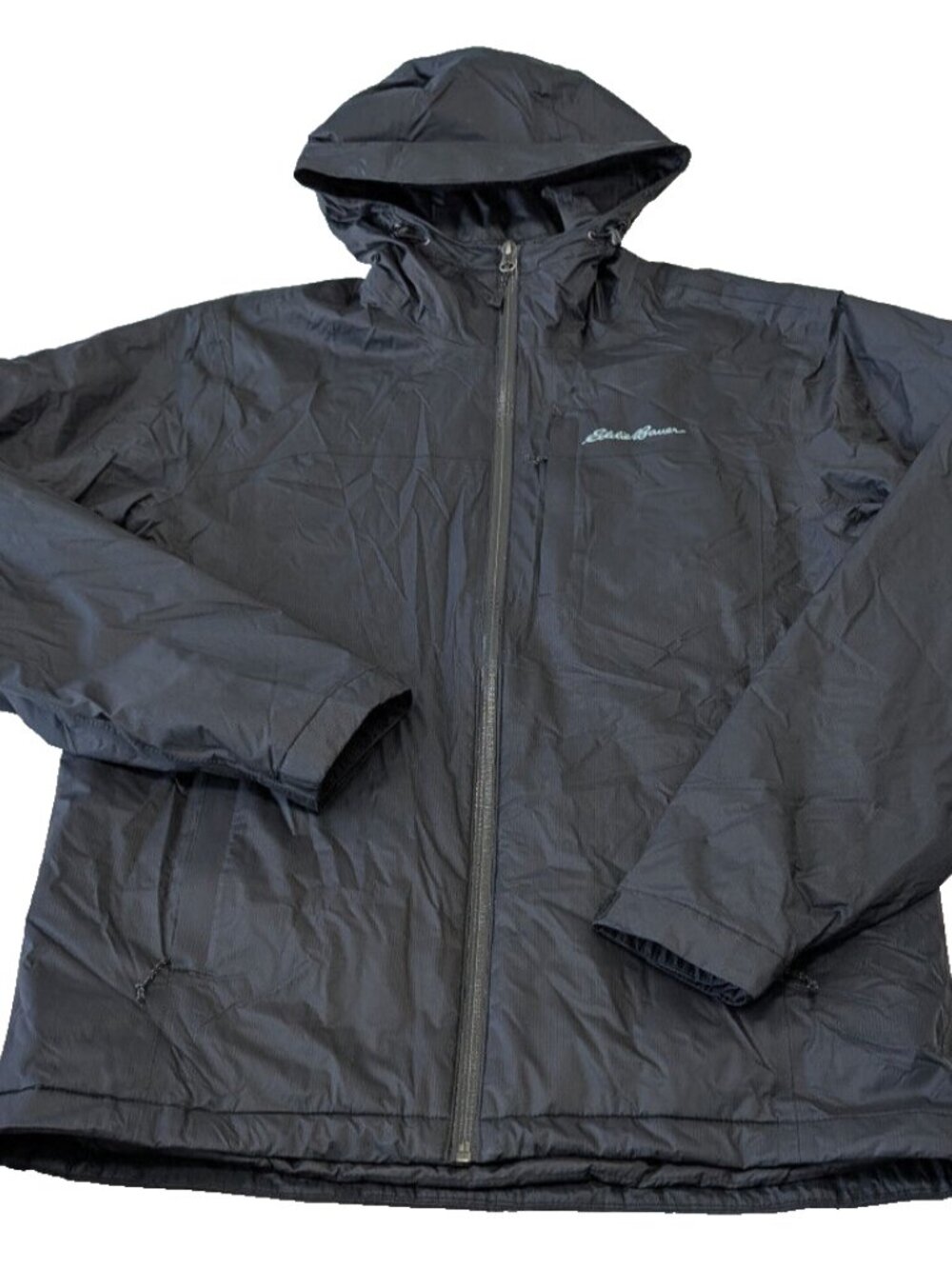 Eddie Bauer Jacket Mens Small Black Weatheredge Hooded Full Zip Nylon Coat